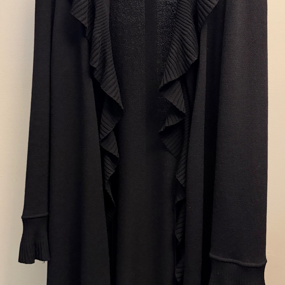 St. John Collection Black Ruffle Sweater Cardigan - Picture 5 of 14